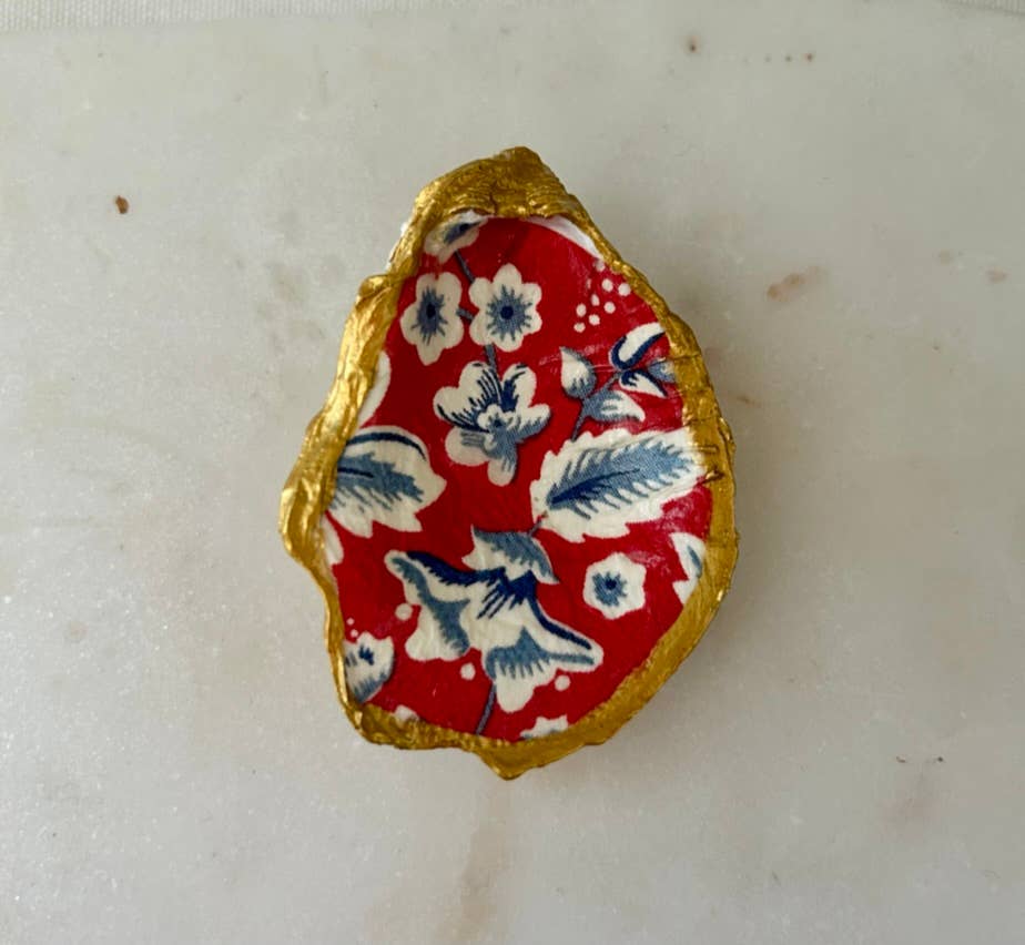 Red White Blue Paisley Oyster Shell Jewelry Dish