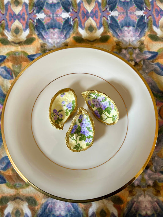 Yellow and Purple Floral Oyster Shell Jewelry Dish