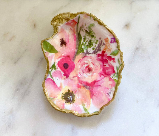 Del Mar Designs - Pink Floral Oyster Shell Jewelry Dish