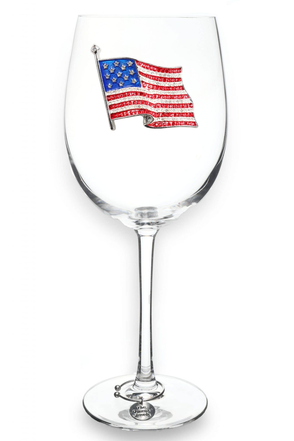 Queens' Jewels American Flag Jeweled Stemmed Wine Glass