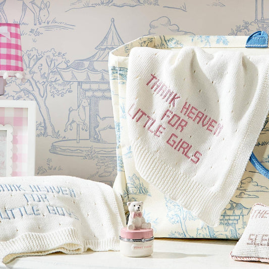 Two's Company's Thank Heaven Embroidered Knit Cotton Blanket