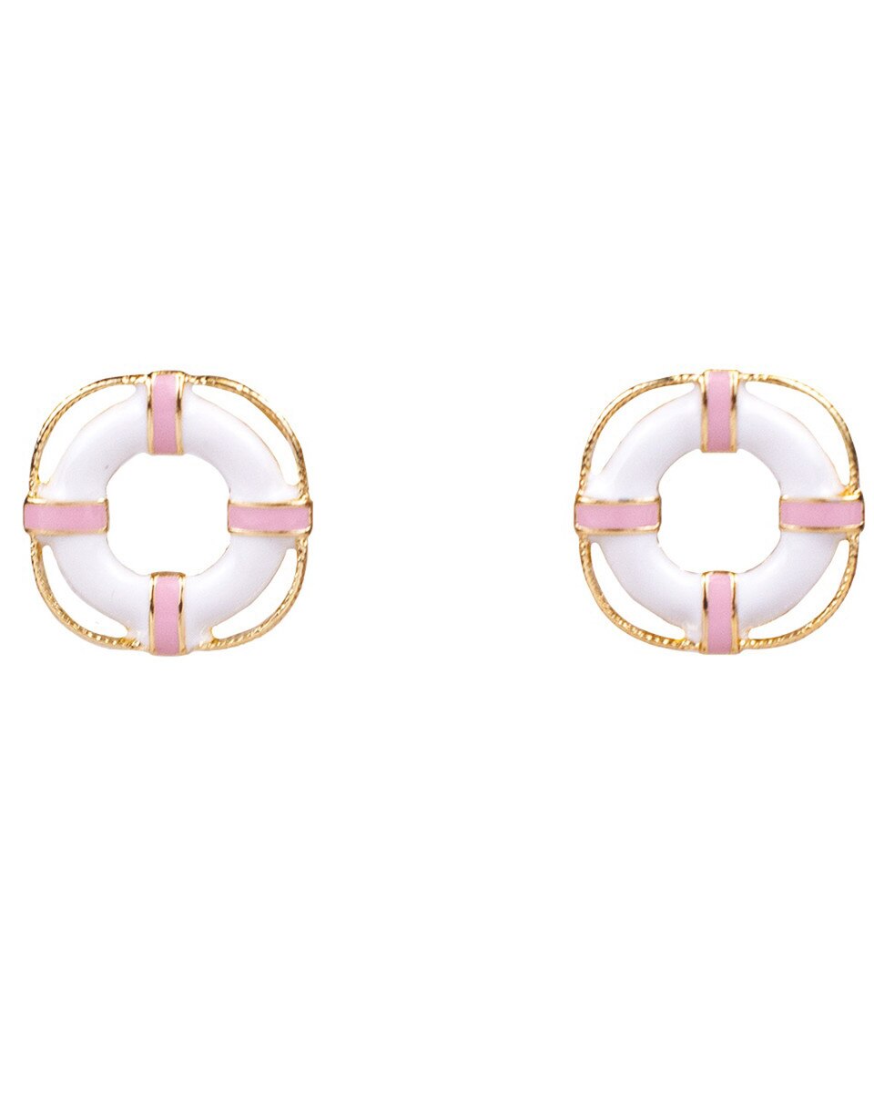 Royal Standard Life Buoy Stud Earrings (Pink/White/Gold)