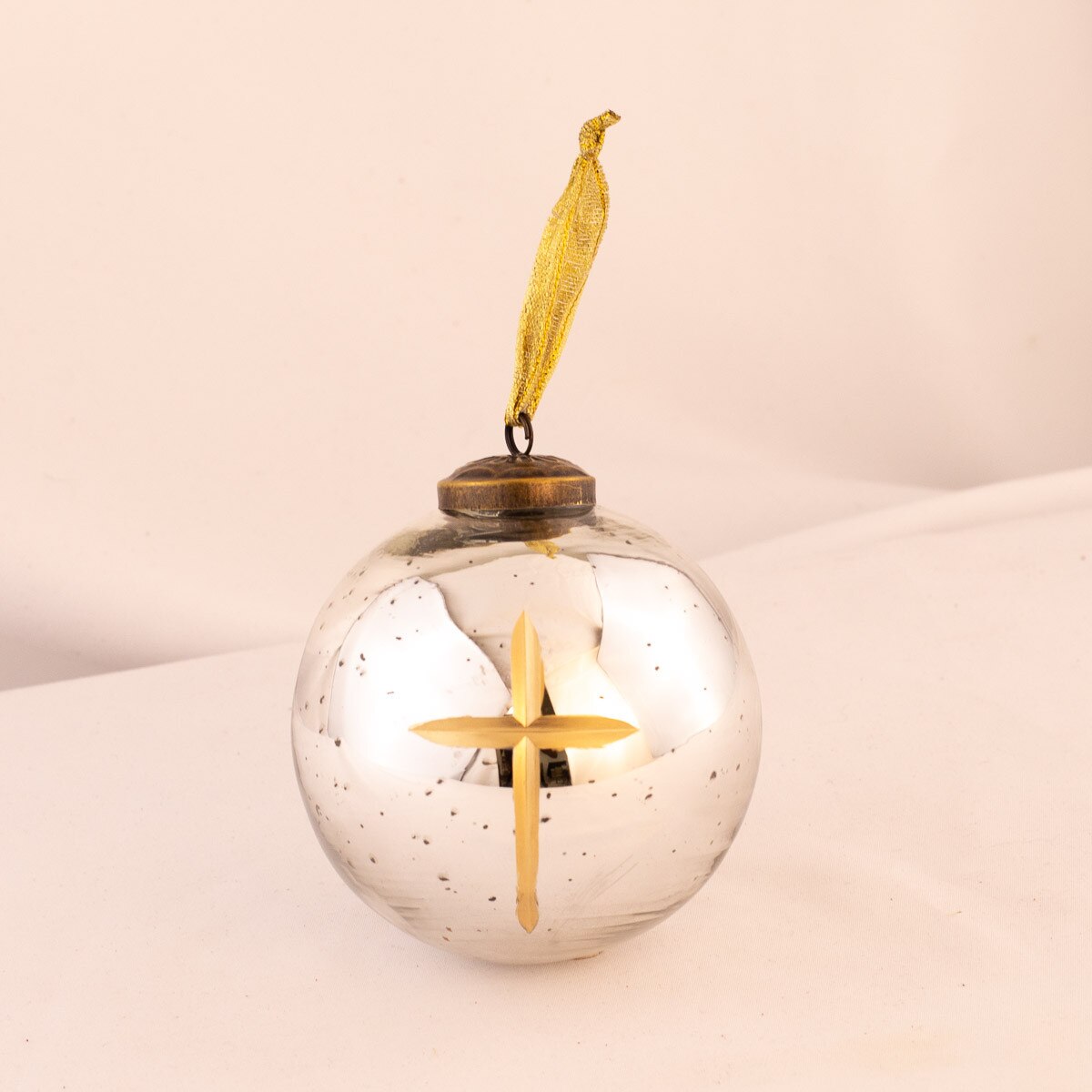 Royal Standard Cruix Glass Ball Ornament Antique Silver/Gold, 4"