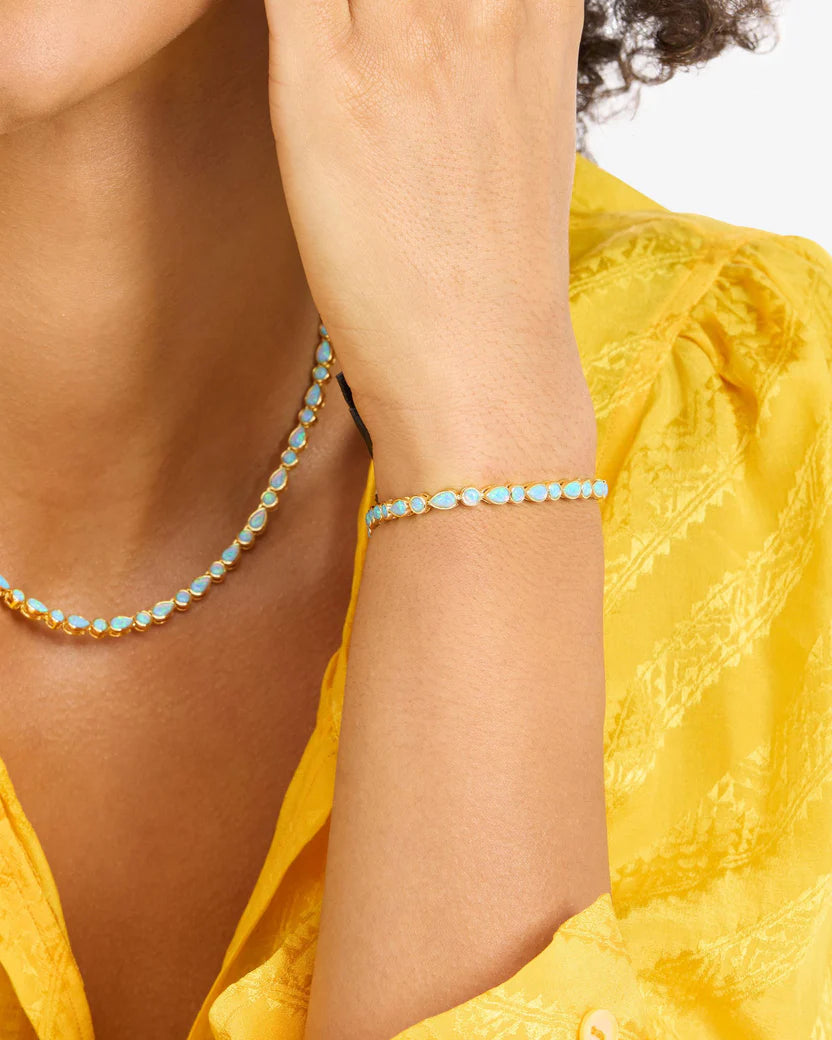 Melinda Maria Isla Tennis Bracelet, Gold/Blue Opal, 3mm, 6.5"