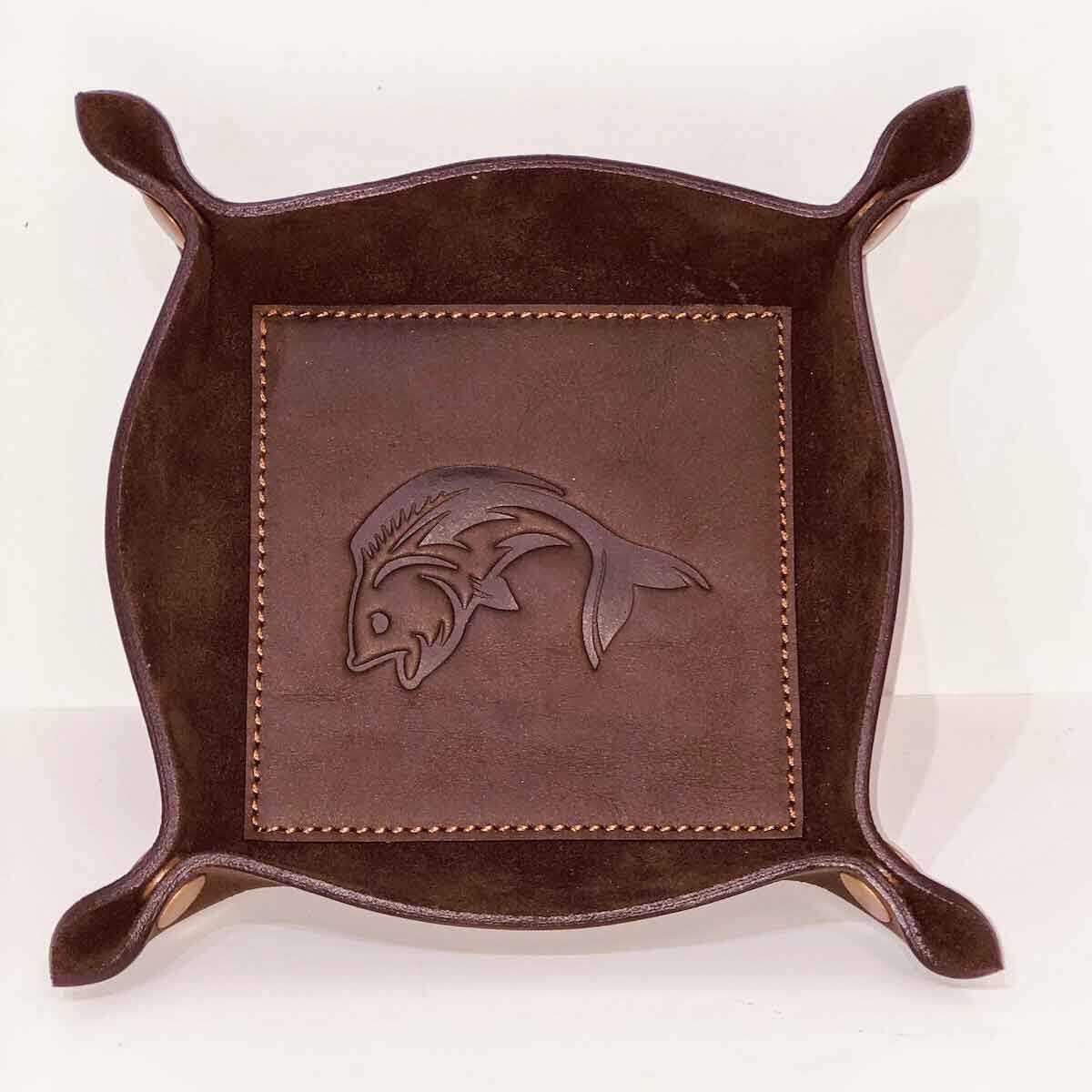 Royal Standard Fish Leather Embossed Valet Tray Dark Brown 8x8