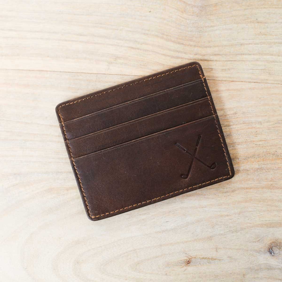 Royal Standard Golf Leather Embossed Slim Wallet Dark Brown 3.5x4