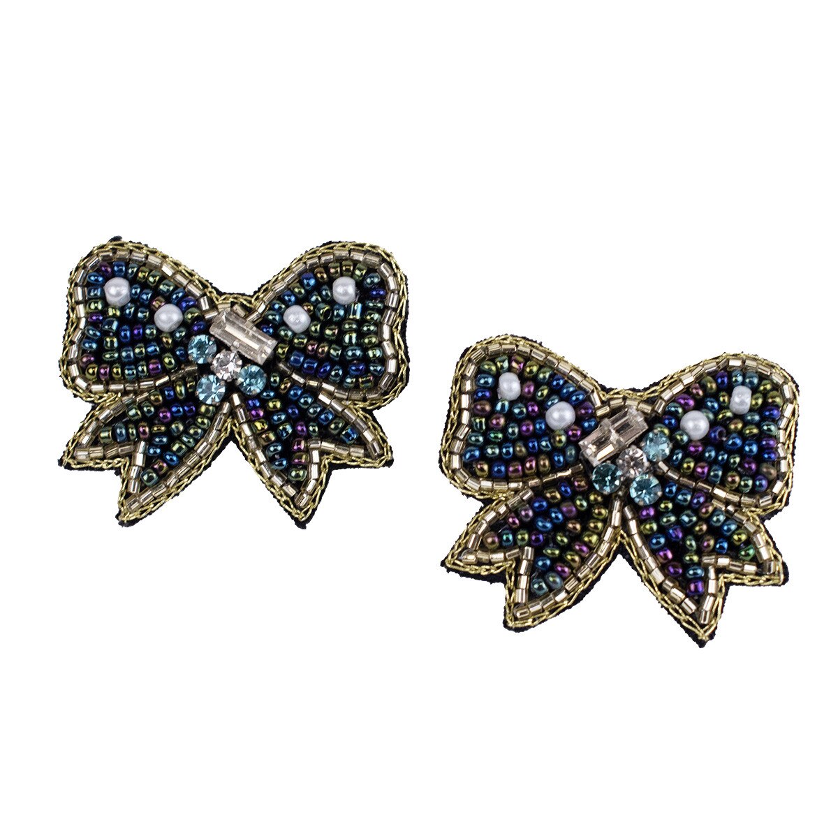 Royal Standard Lana Bow Beaded Earrings, Teal/Pearl