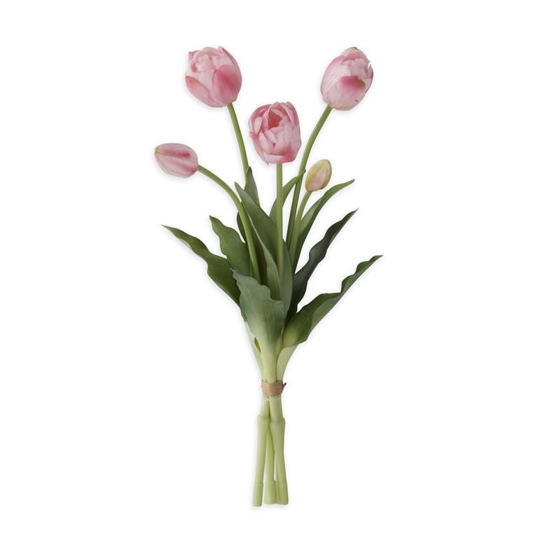 KK Real Touch Pink Tulip Bud & Bloom Bundle UV Protected 15" (5 Stem Bundle)