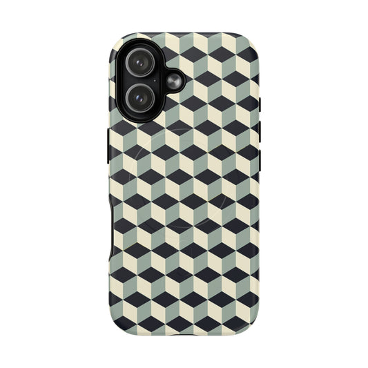 Retro Sage Geometric Cubes Tough Magnetic Phone Cases