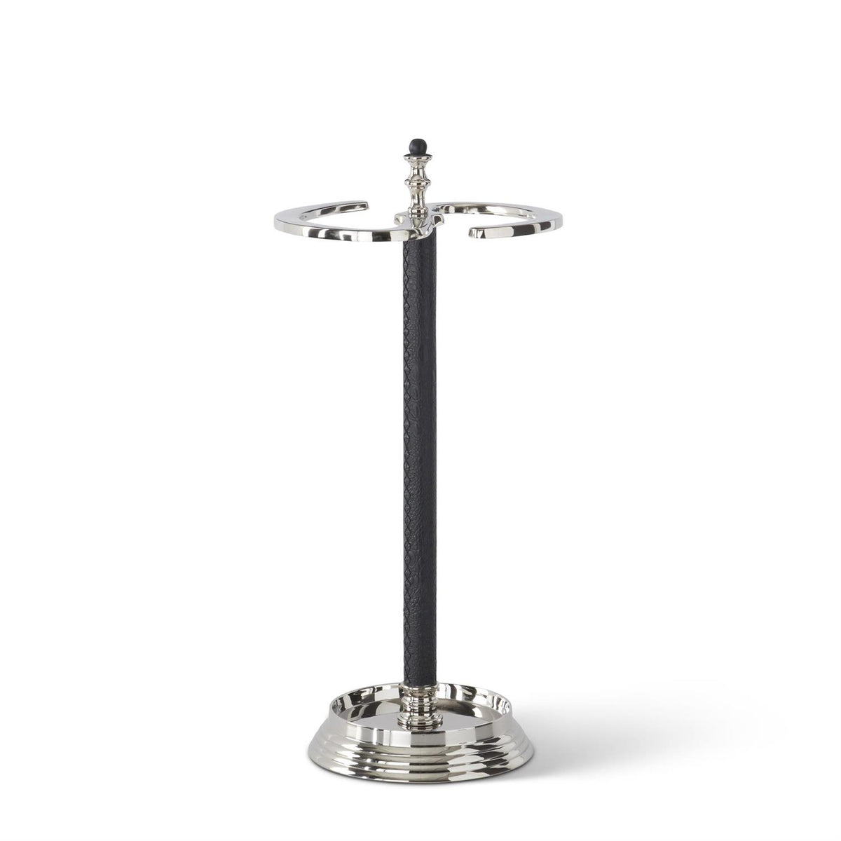 K&K Silver Metal and Alligator Embossed Black Leather Umbrella Stand