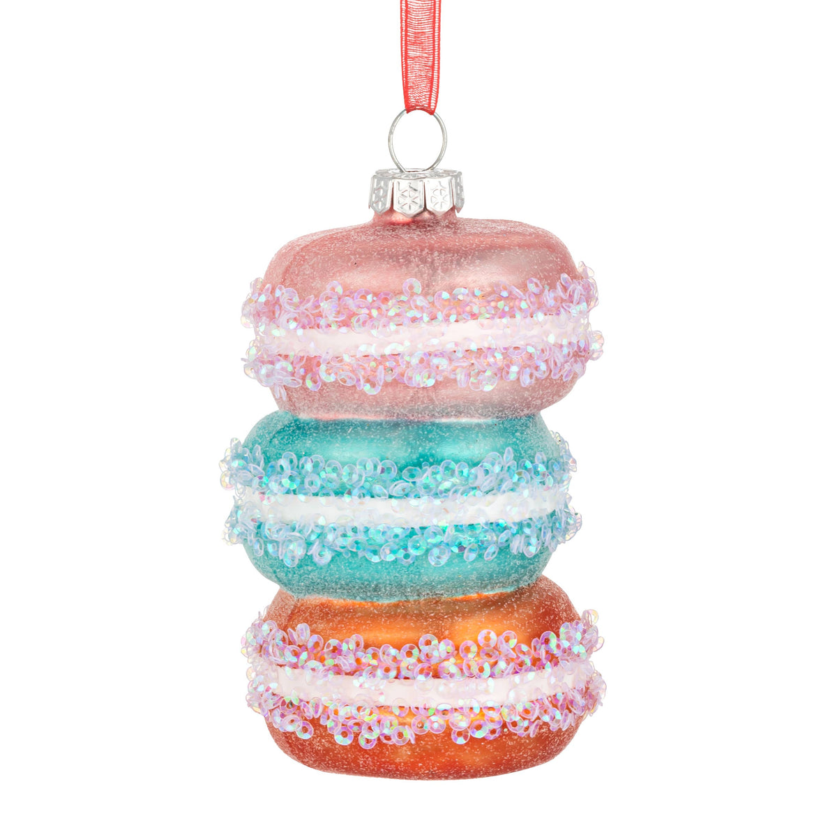 Demdaco Pink Blue and Orange Sparkly Macaron Ornament - 2x3.5in