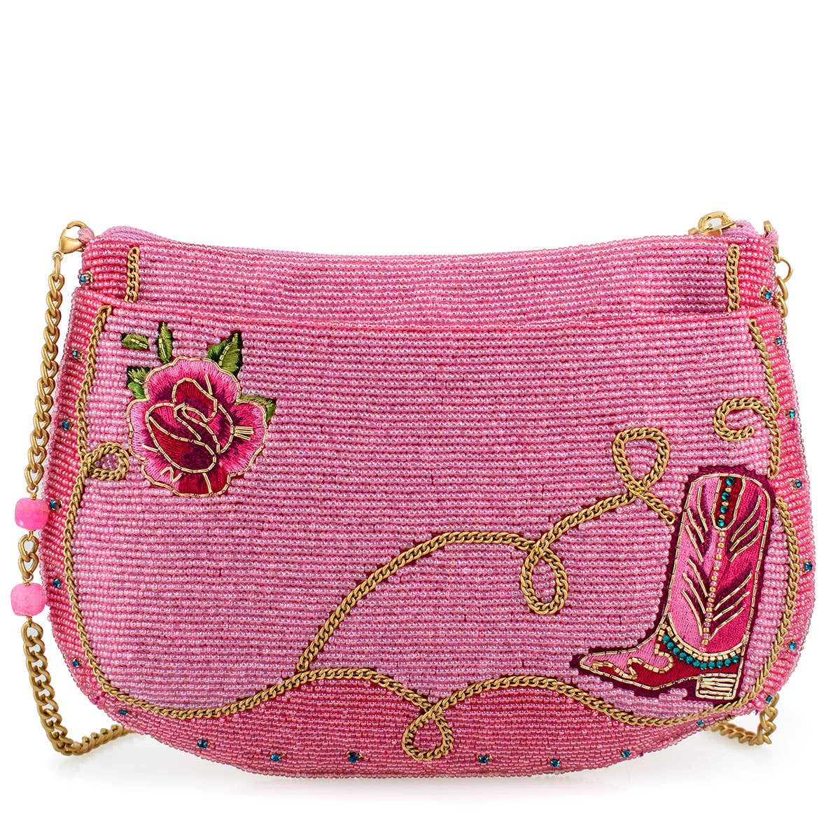 Mary Frances Rodeo Drive Pink Western Themed Beaded Crossbody Handbag