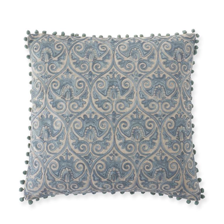 KK 20" Square Blue Grey Crest Embroidered Pillow