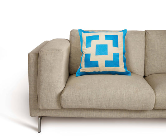 Trina Turk Palm Springs Block Caribbean Blue Embroidered Pillow