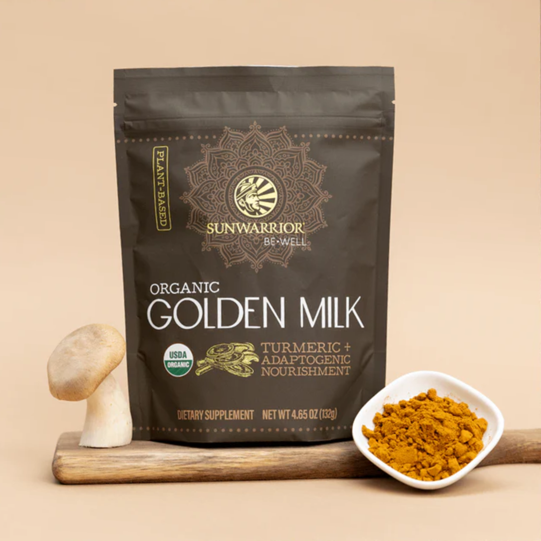 SUNWARRIOR Be Well Golden Milk Drink Powder Mix - Turmeric & Adaptogens