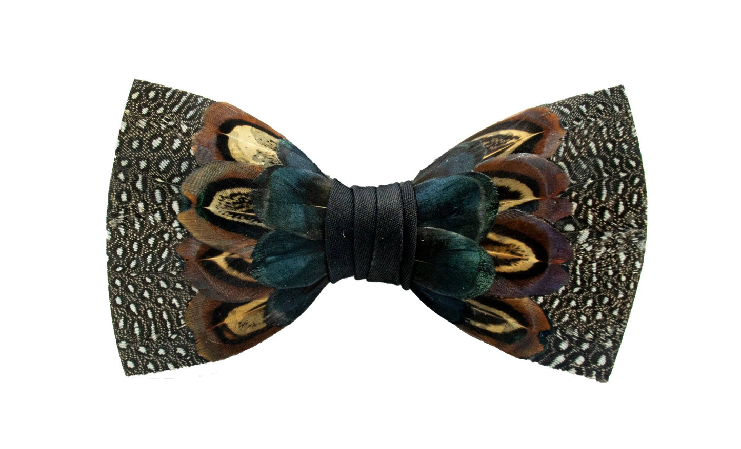 Monarch & Mariposa Feather Bow Tie - Guinea & Brown/Blue Pheasants