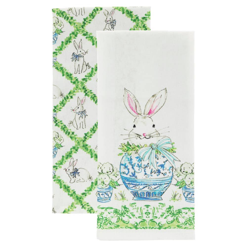 Boston International Boxwood Bunny Set of 2 Easter Tea Towels /Rosanne Beck