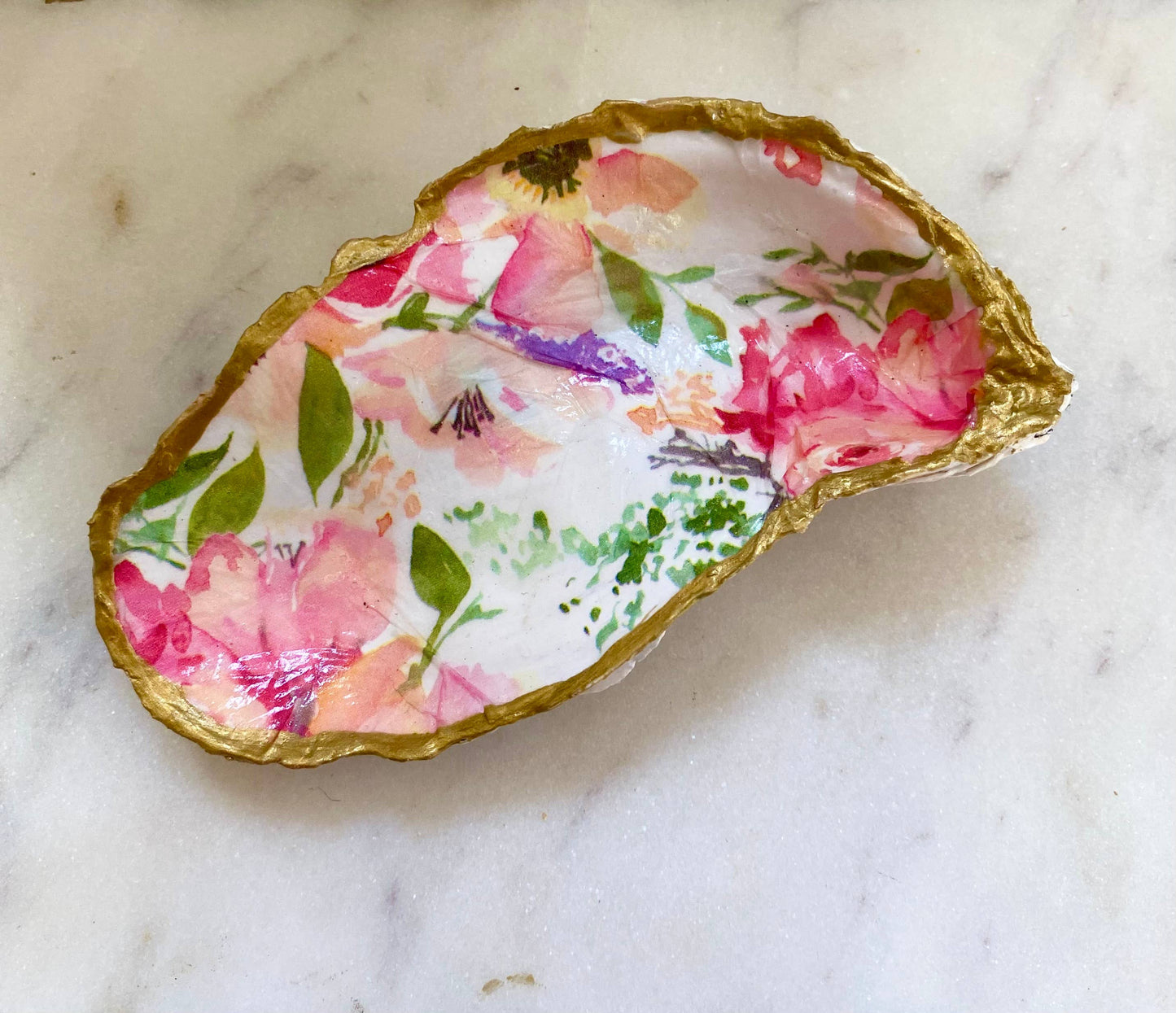 Del Mar Designs - Pink Floral Oyster Shell Jewelry Dish