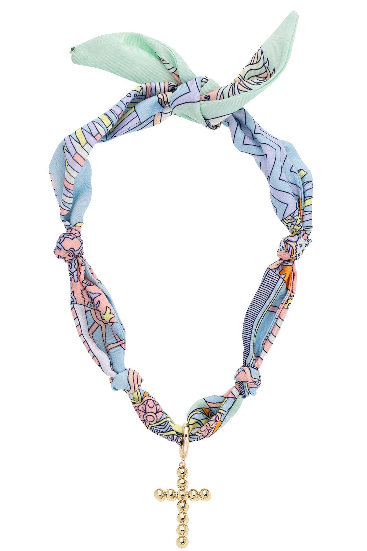 Canvas Style Louisa Beaded Cross Scarf Necklace in Pastel Multi