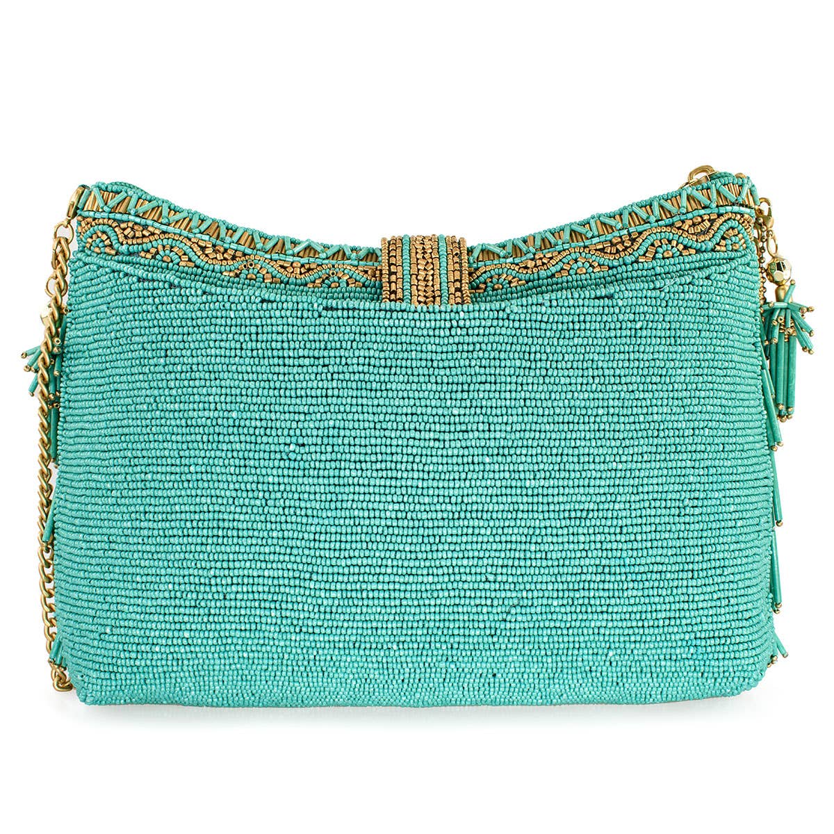 Mary Frances Shimmy, Turquoise Fringe Beaded Crossbody Handbag