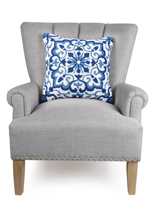 Peking Handicraft Blue Medallion Hook Pillow