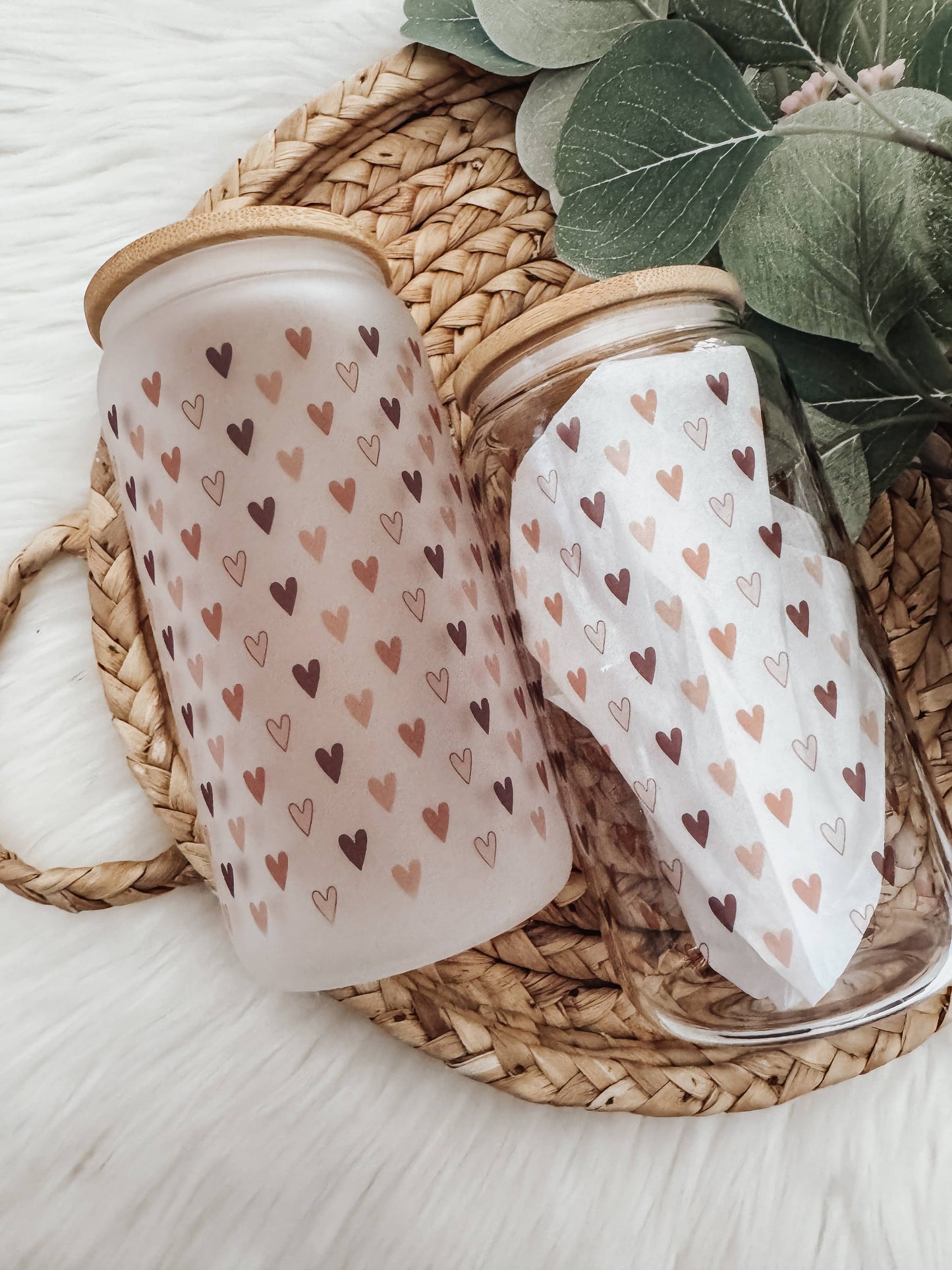 Mini Boho Hearts 16oz Glass Cup with Bamboo Lid