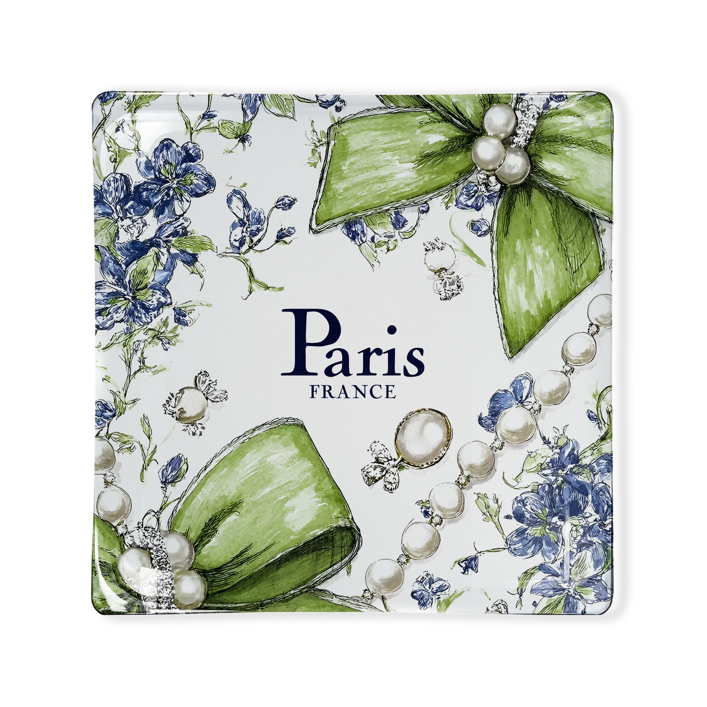 Toss Designs Glass Tray- Blue Pearls