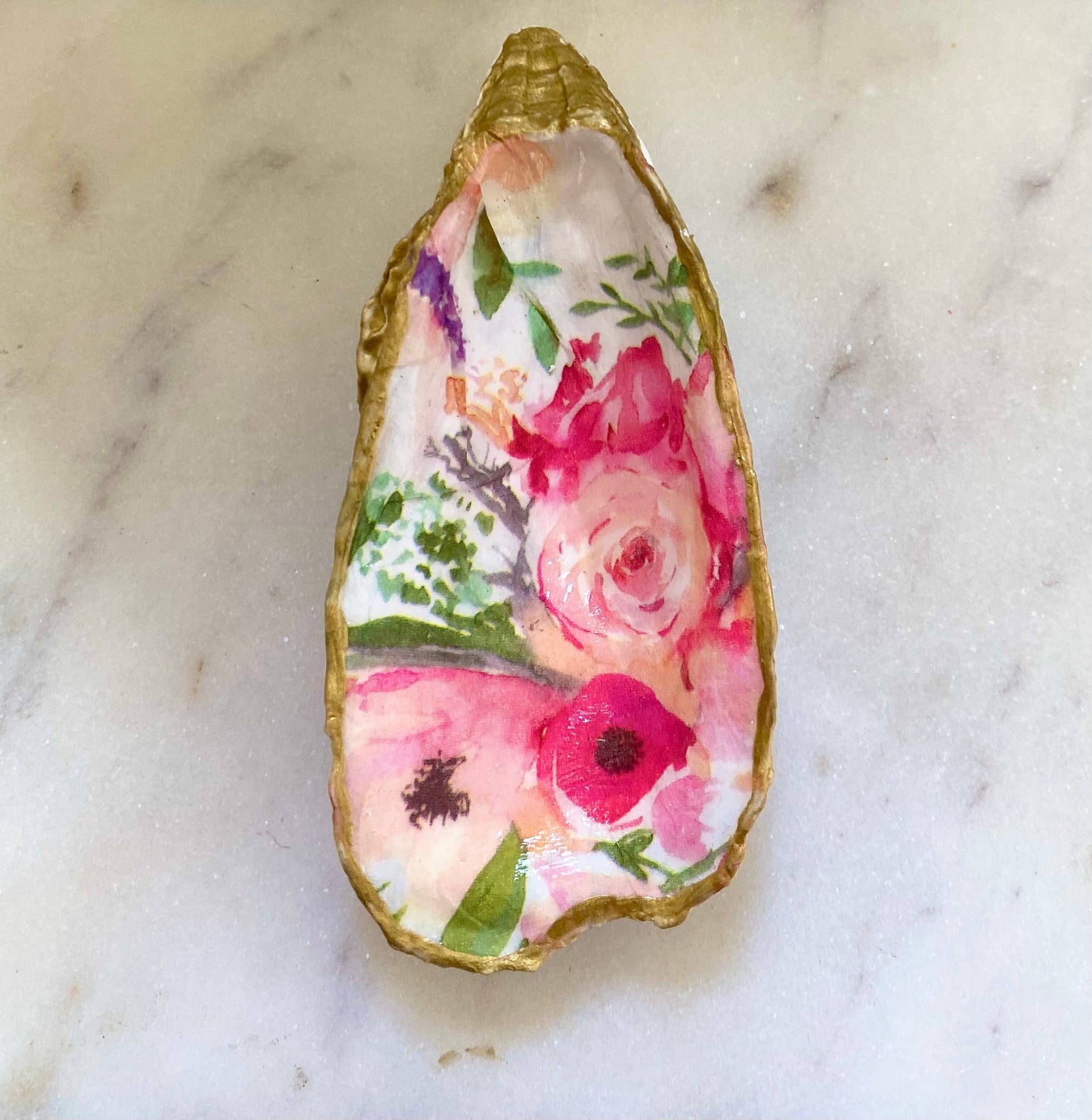 Del Mar Designs - Pink Floral Oyster Shell Jewelry Dish