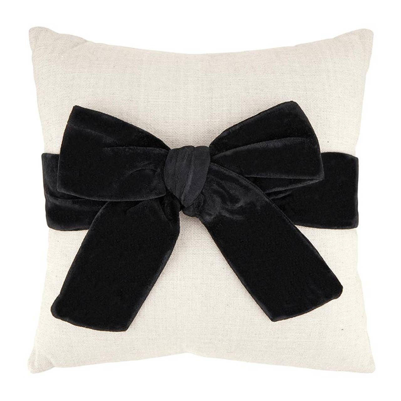 Santa Barbara Velvet Bow Pillow - Cream/Black