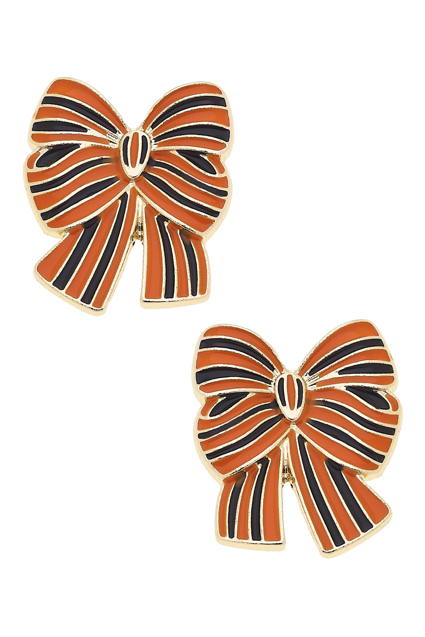 Canvas Style Halloween Striped Bow Stud Earrings in Orange & Black
