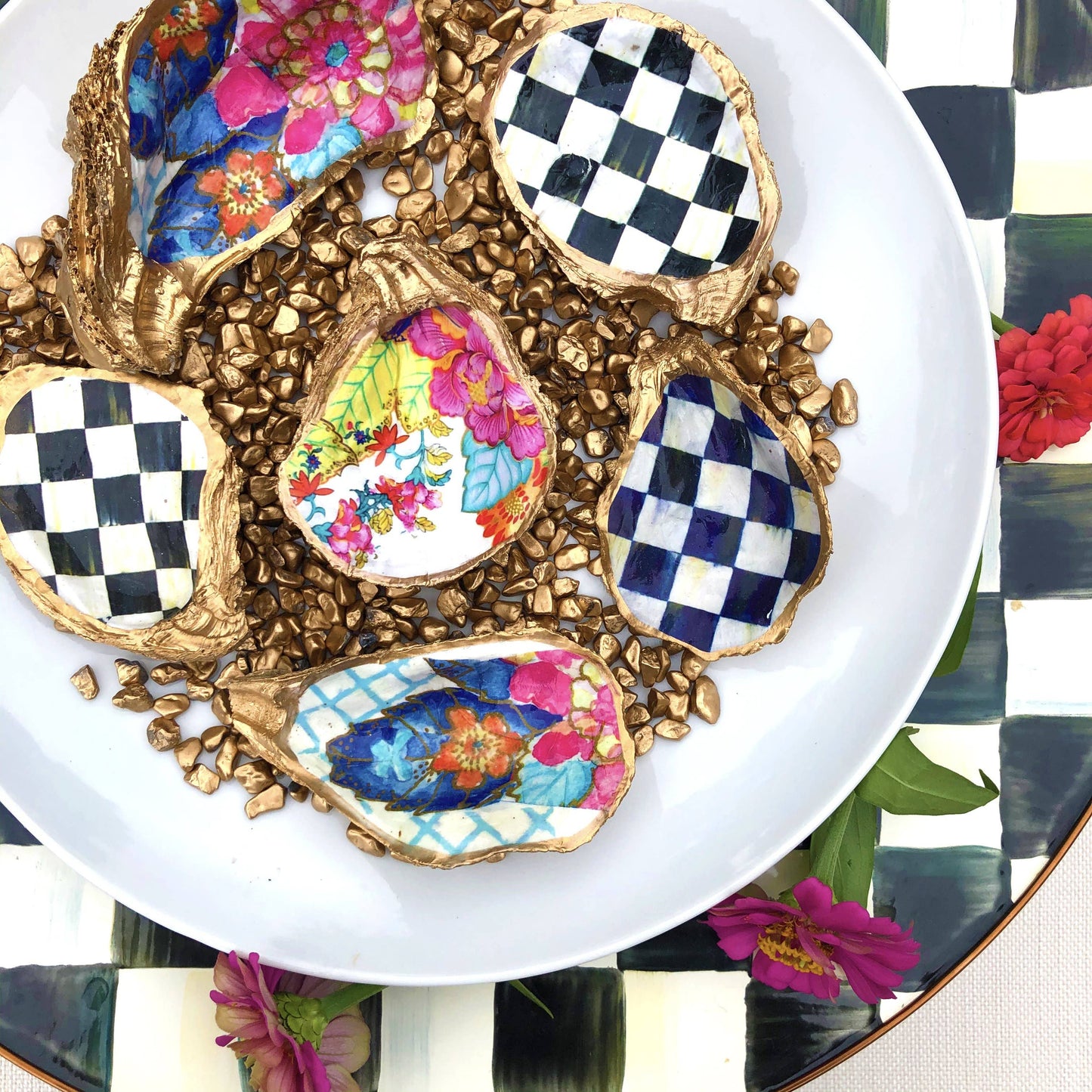 Kcrookdesign's Mackenzie Courtly Black or Royal Blue Check Decorative Oyster Trays