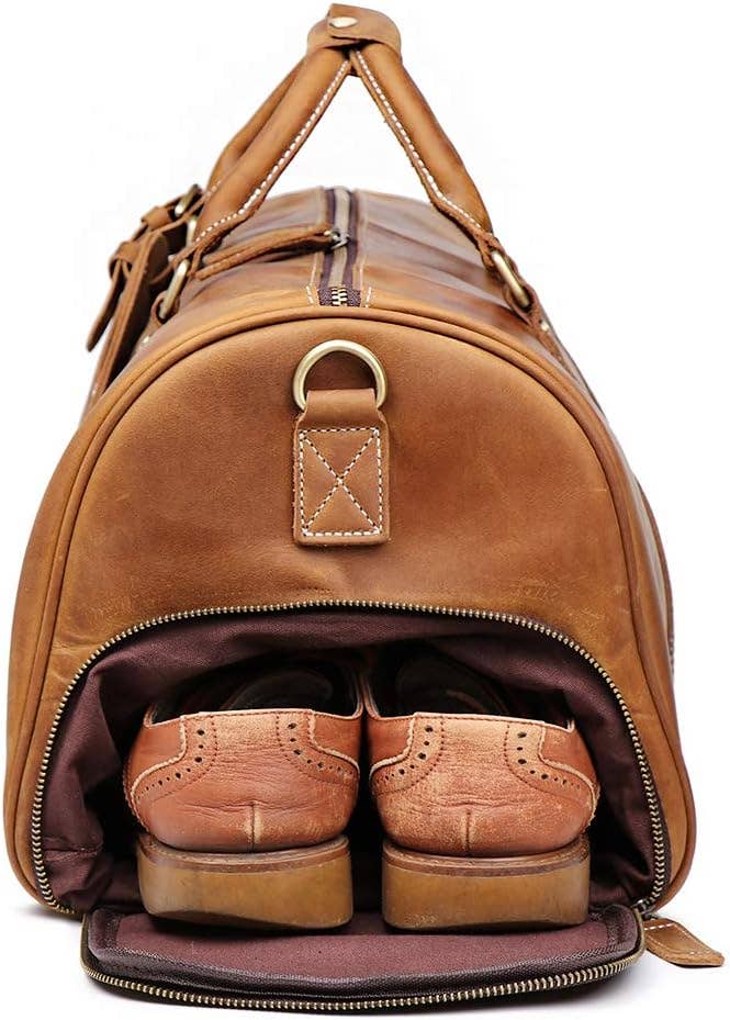 TUZECH Leather Large Duffel Luggage Leather Travel Bag