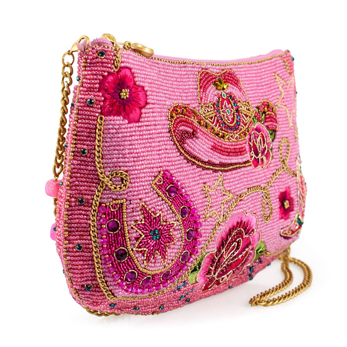 Mary Frances Rodeo Drive Pink Western Themed Beaded Crossbody Handbag