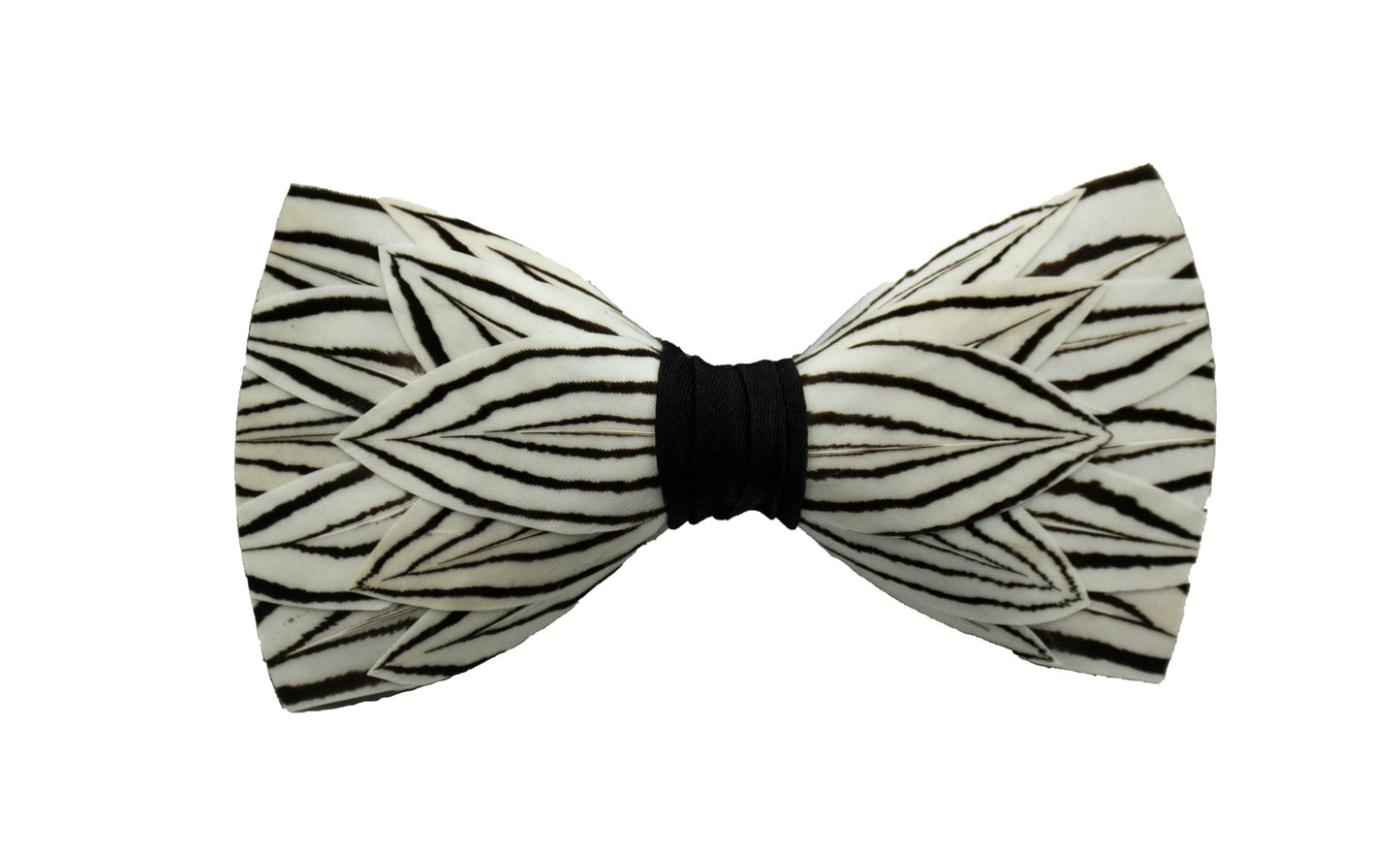 Monarch & Mariposa Feather Bow Tie- Black & White Pheasant