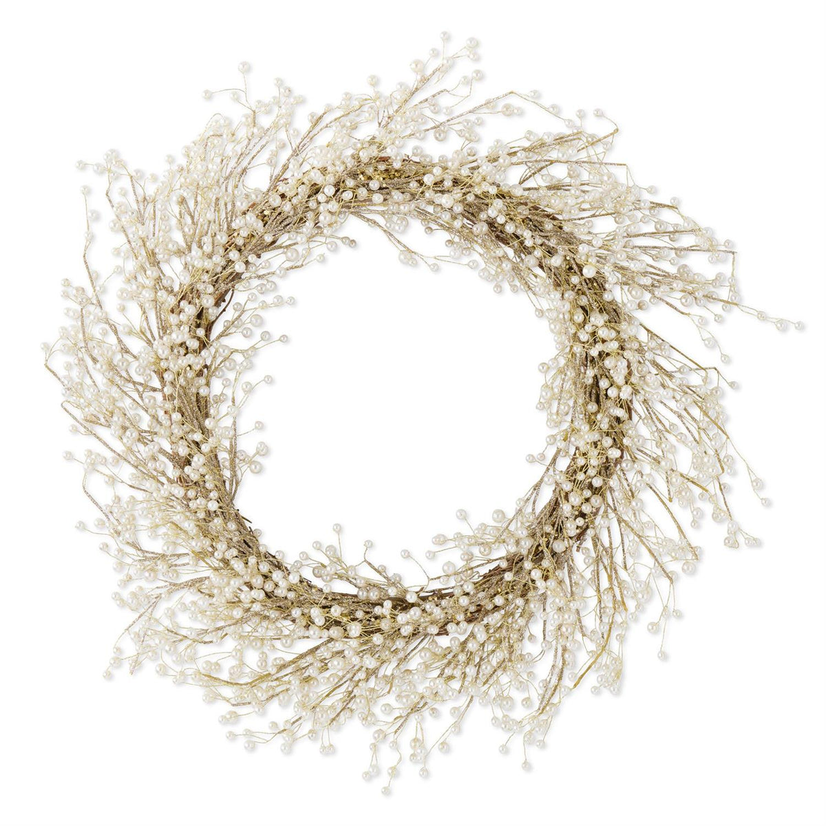 K&K Interiors White Pearl & Gold Glitter Wreath, 30"