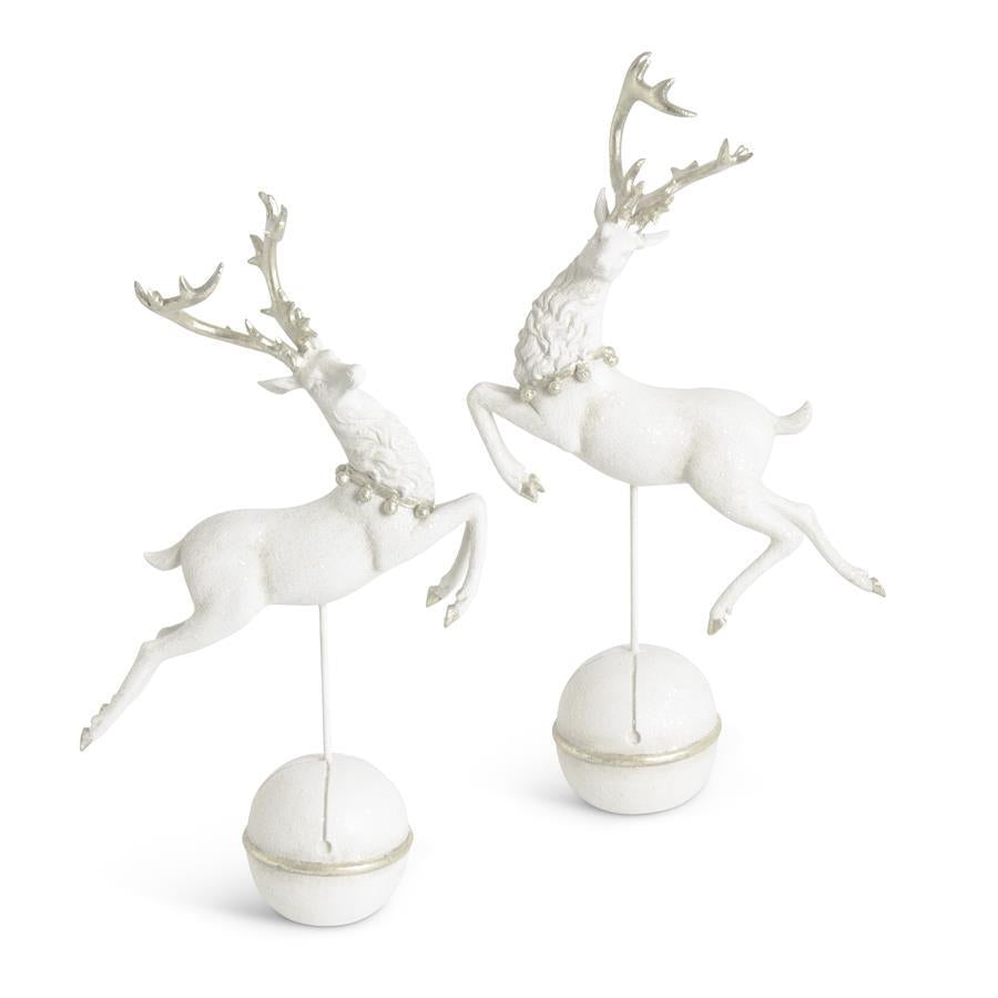 K&K Interiors White Glittered Prancing Reindeers w/Silver Antlers
