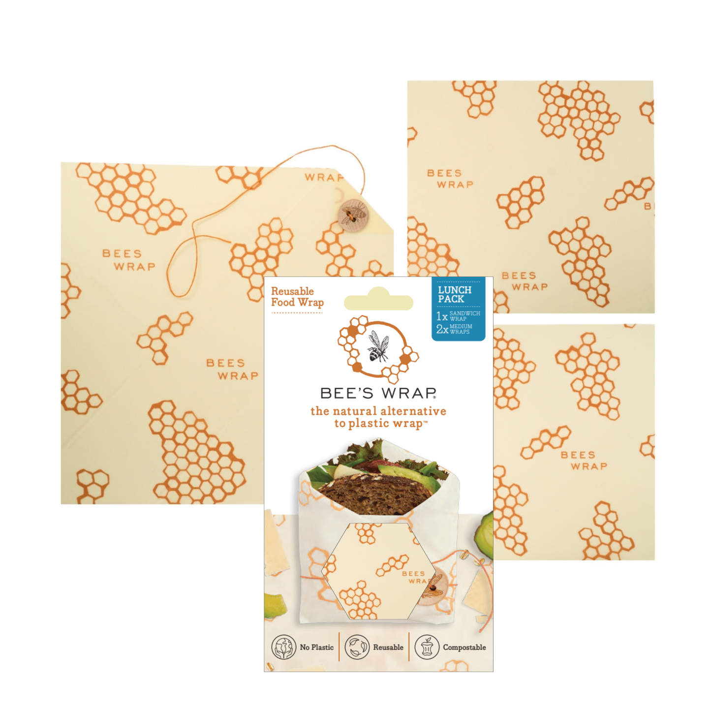 Bee's Wrap Lunch 3 Pack - Honeycomb Print