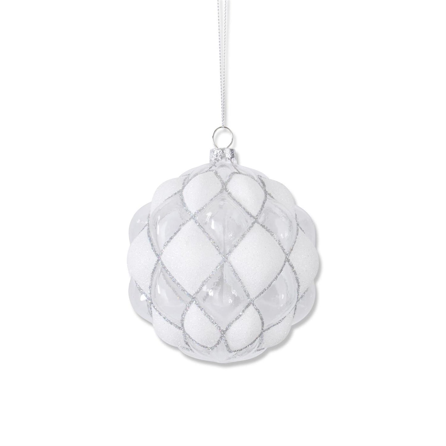 K&K Interiors Beaded White & Clear Glass Round Hobnail Ornament, 4.5"