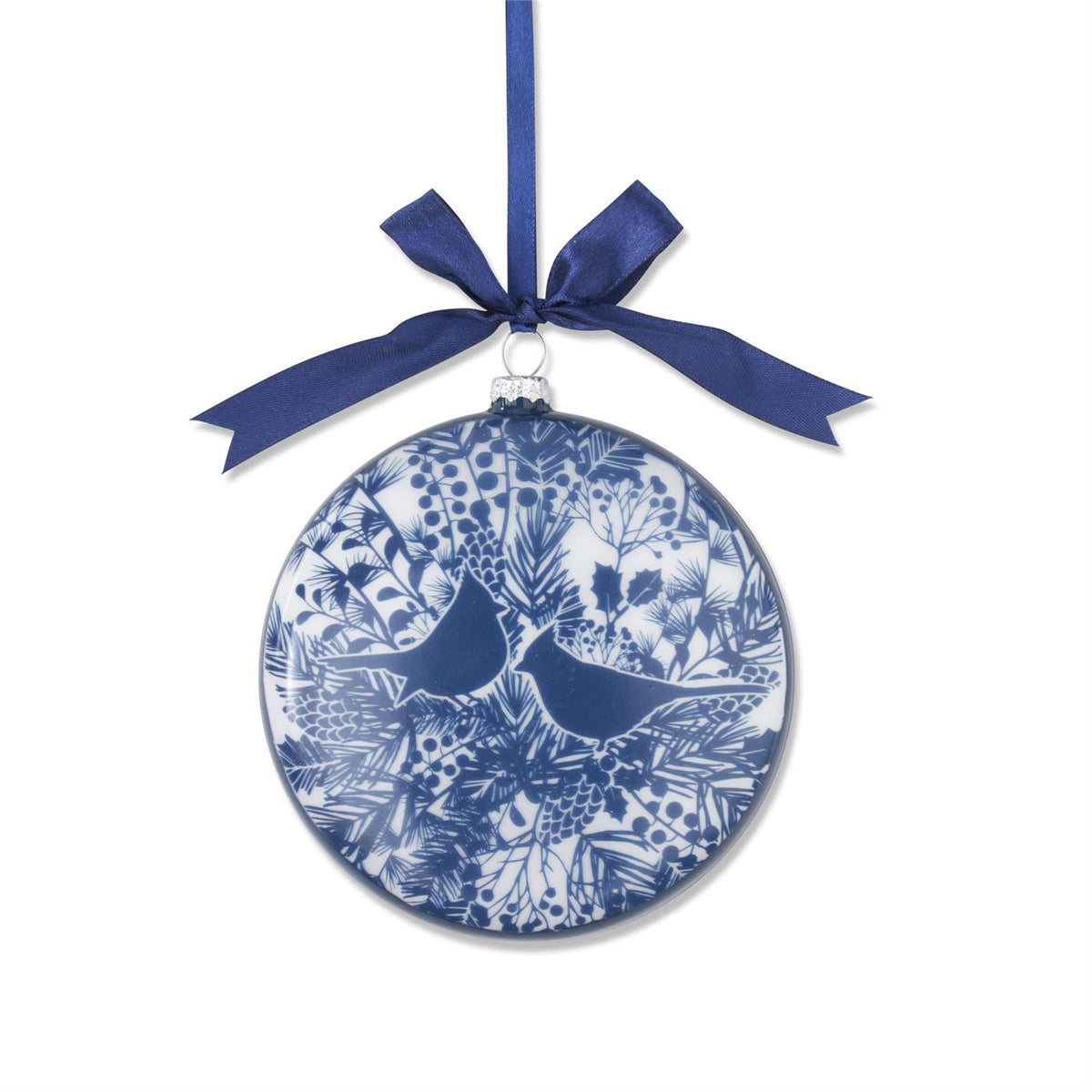 K&K Interiors Blue & White Floral w/Birds Flat Ornament, 5"