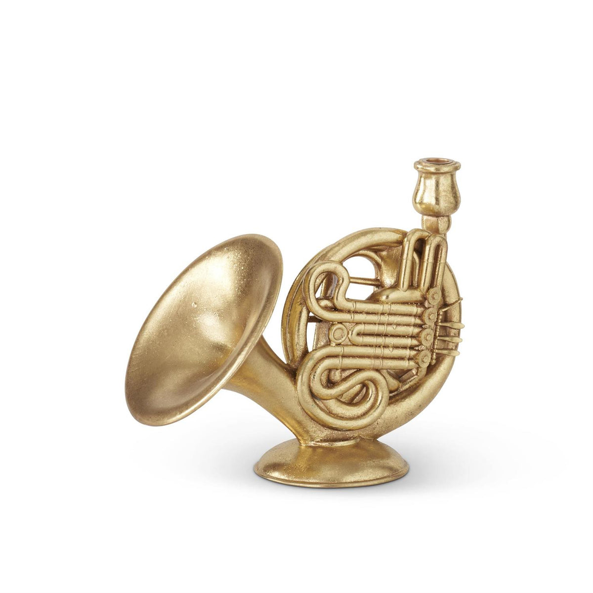 K&K Gold Foiled French Horn Taper Candleholder, 11.5"