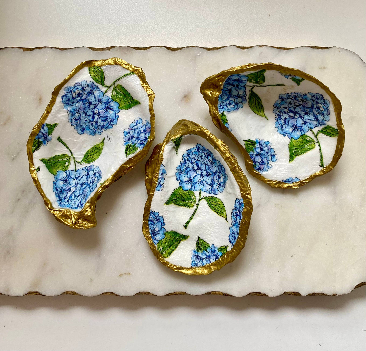 Del Mar Designs- Blue Hydrangea Oyster Shell Jewelry Dish