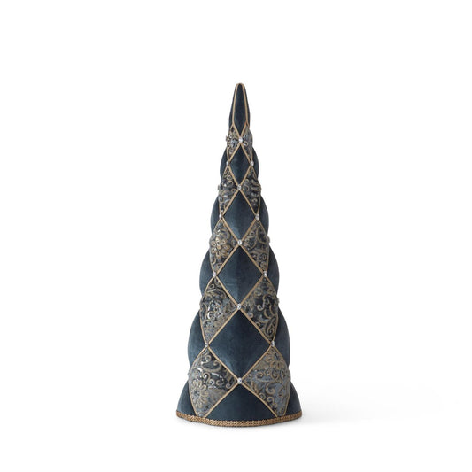 K&K Interiors Blue & Gold Fabric w/Jewels Cone Tree