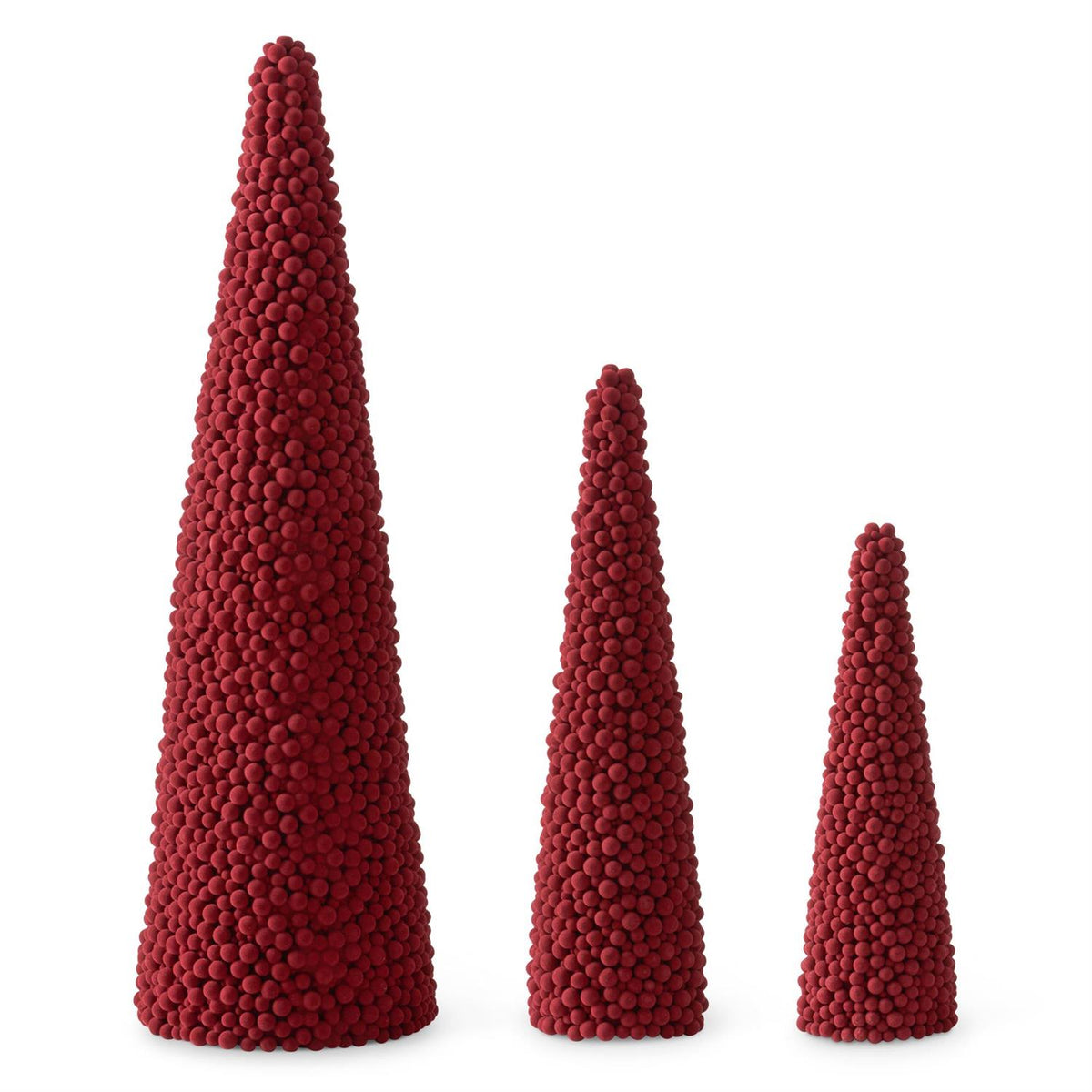 K&K Burgundy Multi Size Pom Pom Ball Cone Tree, Set of 3