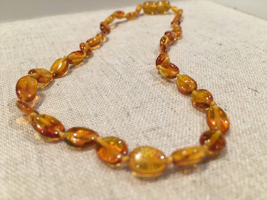 Baltic Essentials Polished Honey Bean 11 Baltic Amber Necklace teething fever fussiness