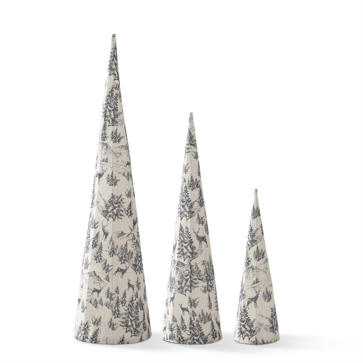 K&K Interiors Navy Toile Deer & Mountain Cone Christmas Trees, Set of 3