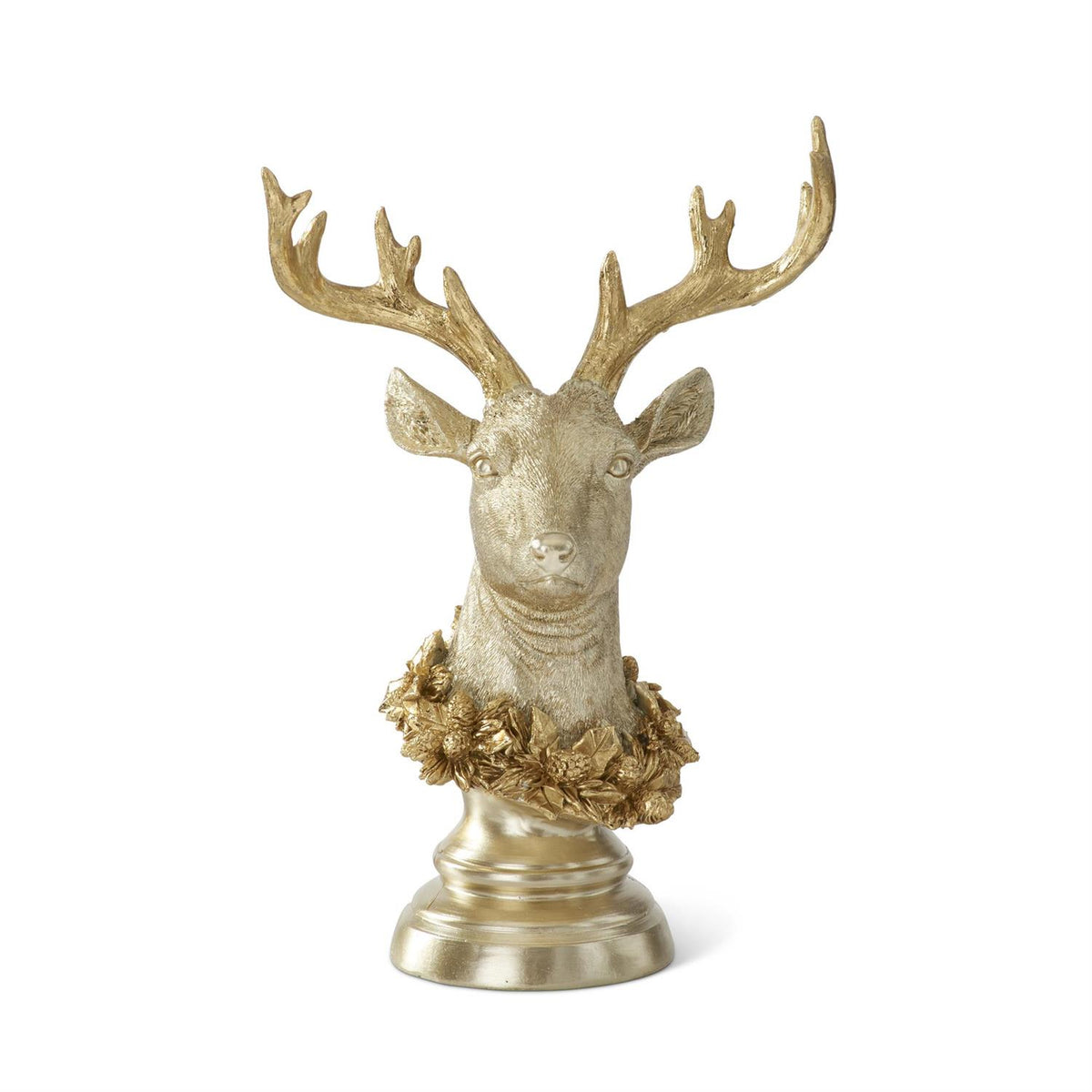 K&K Interiors Gold Deer Bust on Pedestal Base, 11.75"