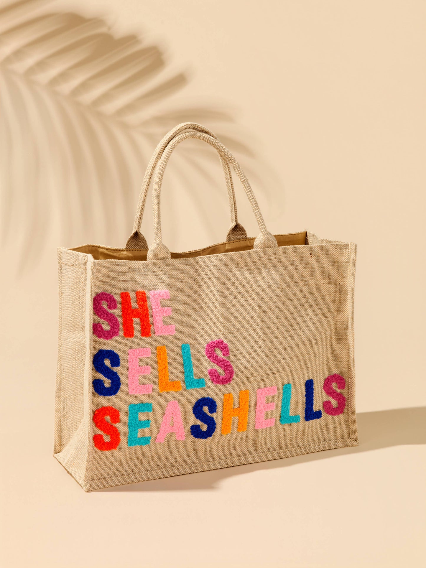 Shiraleah's "SHE SELLS SEASHELLS" BEACH BAG, NATURAL