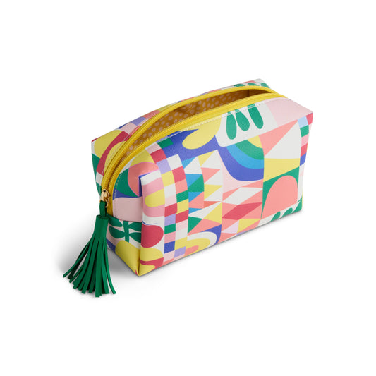 Folk Collage Quilted Zip Pouch - 7x 2.5x 4.5in
