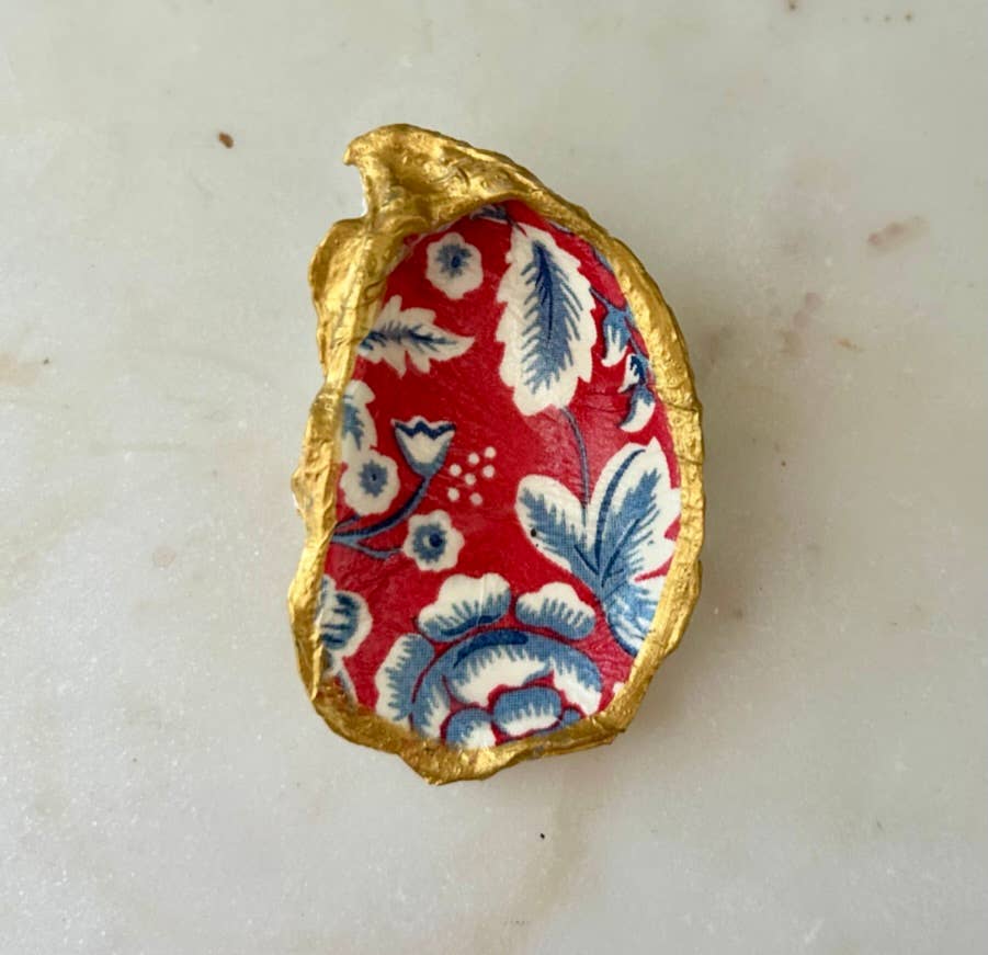 Red White Blue Paisley Oyster Shell Jewelry Dish