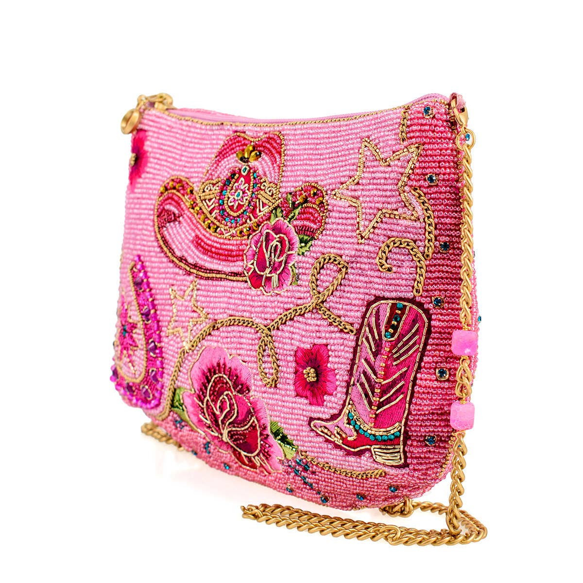 Mary Frances Rodeo Drive Pink Western Themed Beaded Crossbody Handbag